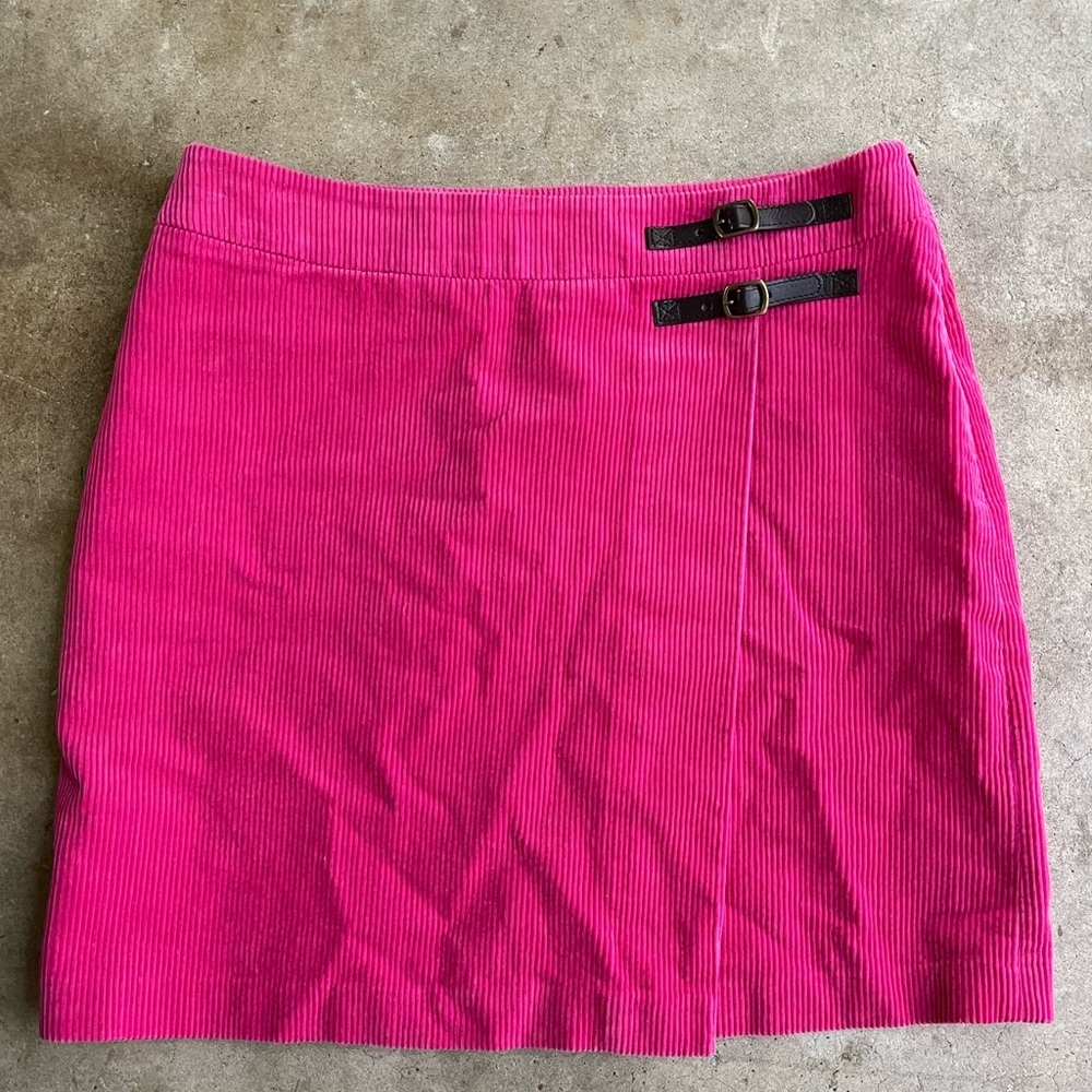 Boden pink corduroy kilt like double buckle A line faux wrap skirt barbiecore 10 - Picture 2 of 5